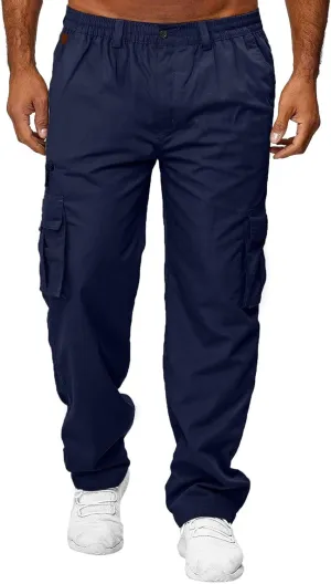 Sweatpant for Men with Pockets Workout Sports Pant Men's Cargo Pants Elastic Waist Joggers Solid Casual Multi Pockets