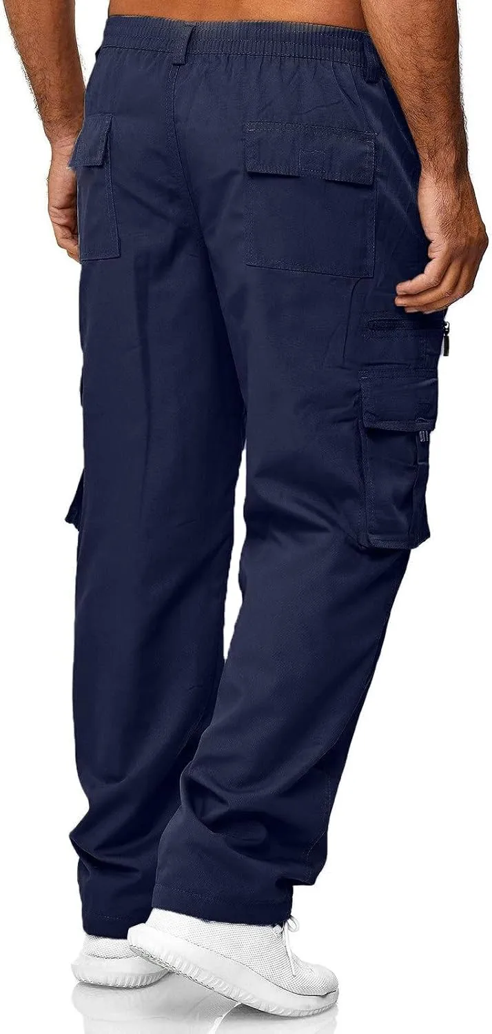 Sweatpant for Men with Pockets Workout Sports Pant Men's Cargo Pants Elastic Waist Joggers Solid Casual Multi Pockets