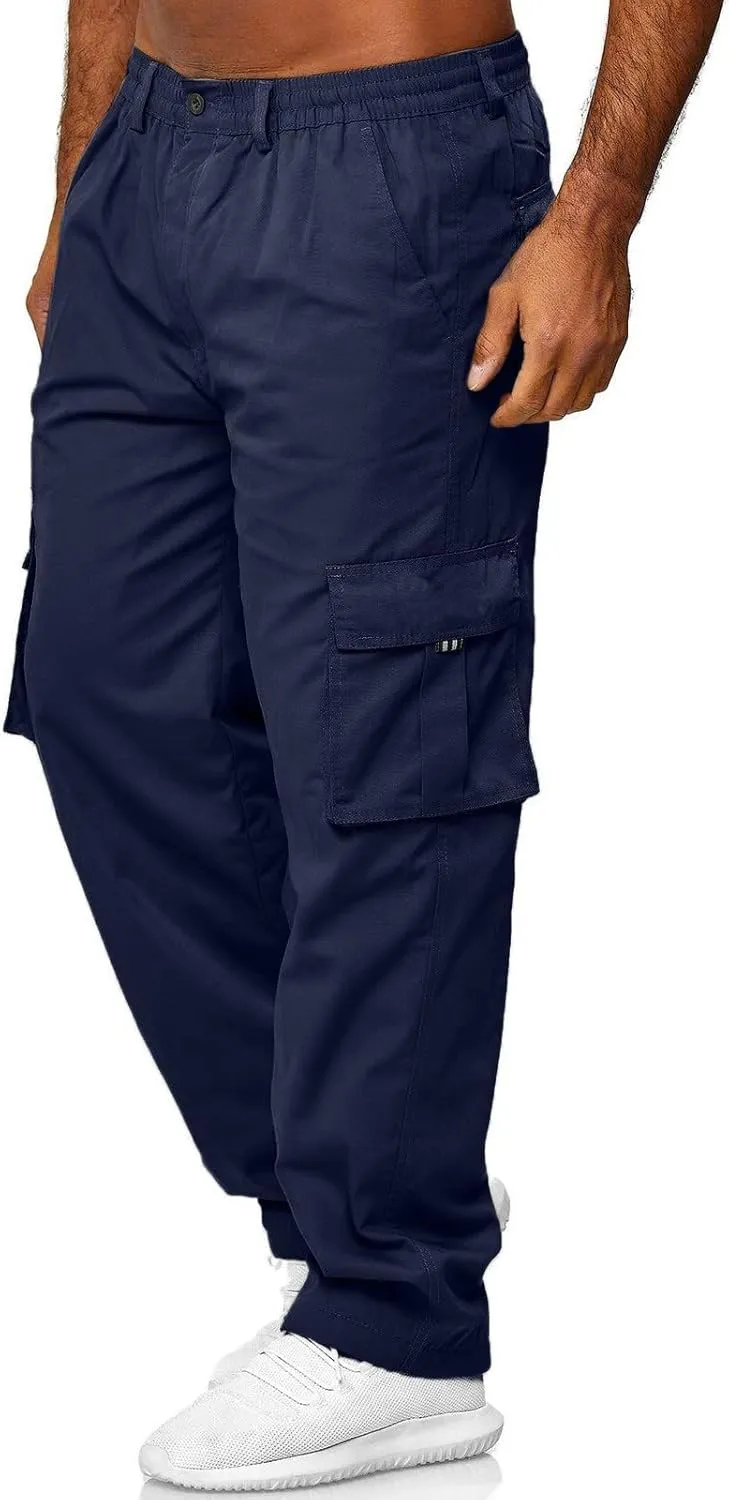Sweatpant for Men with Pockets Workout Sports Pant Men's Cargo Pants Elastic Waist Joggers Solid Casual Multi Pockets