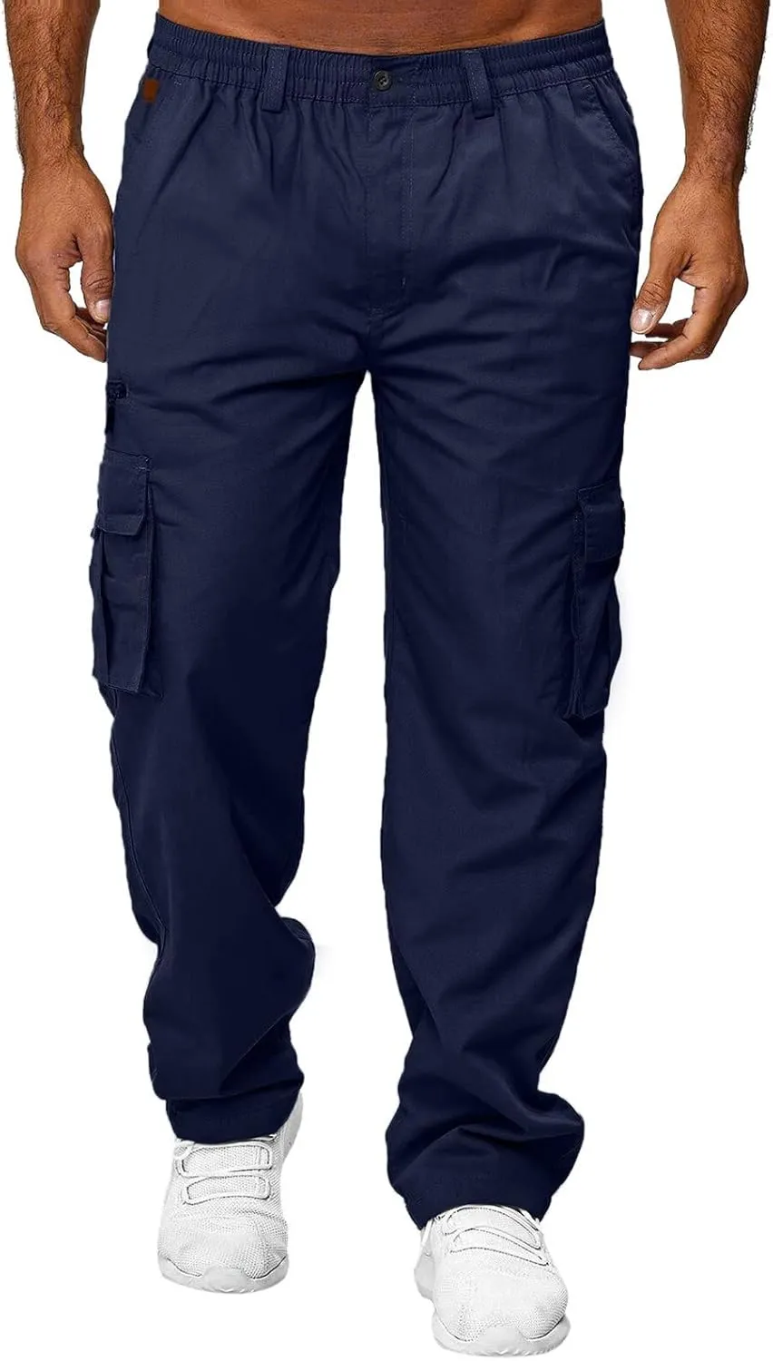 Sweatpant for Men with Pockets Workout Sports Pant Men's Cargo Pants Elastic Waist Joggers Solid Casual Multi Pockets
