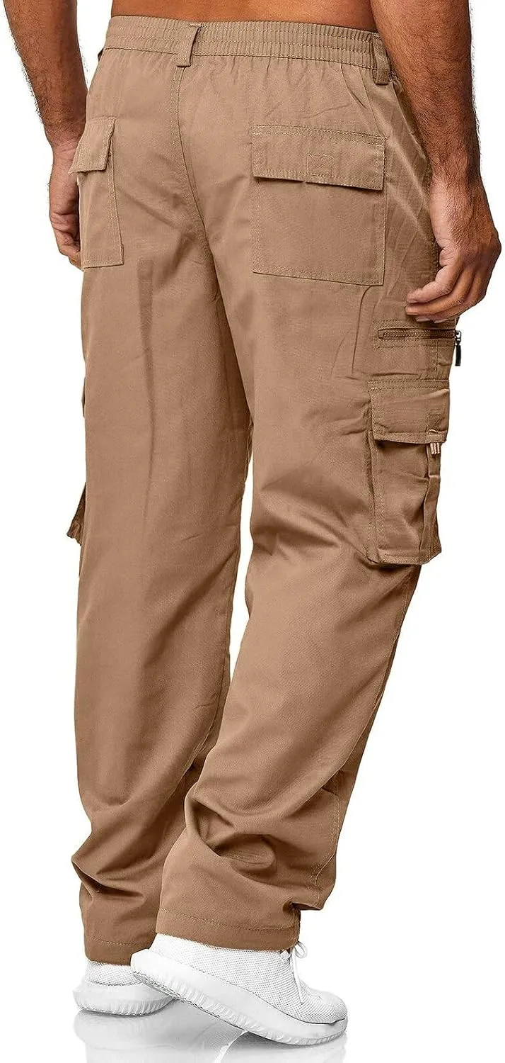 Sweatpant for Men with Pockets Workout Sports Pant Men's Cargo Pants Elastic Waist Joggers Solid Casual Multi Pockets