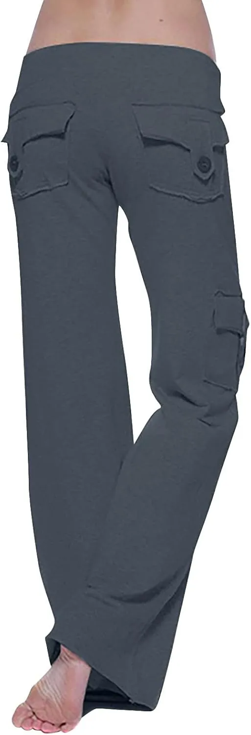 Sweatpants for Women Wide Leg Cargo Pants High Rise Yoga Leggings with Pockets Plus Size Y2K Drawstring Straight Leg Pants