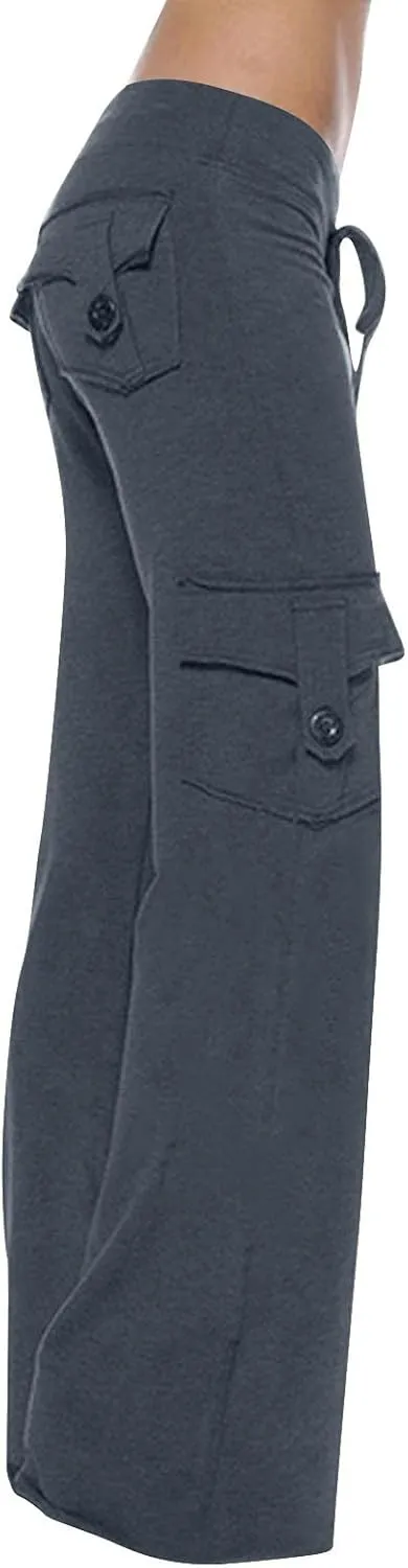 Sweatpants for Women Wide Leg Cargo Pants High Rise Yoga Leggings with Pockets Plus Size Y2K Drawstring Straight Leg Pants