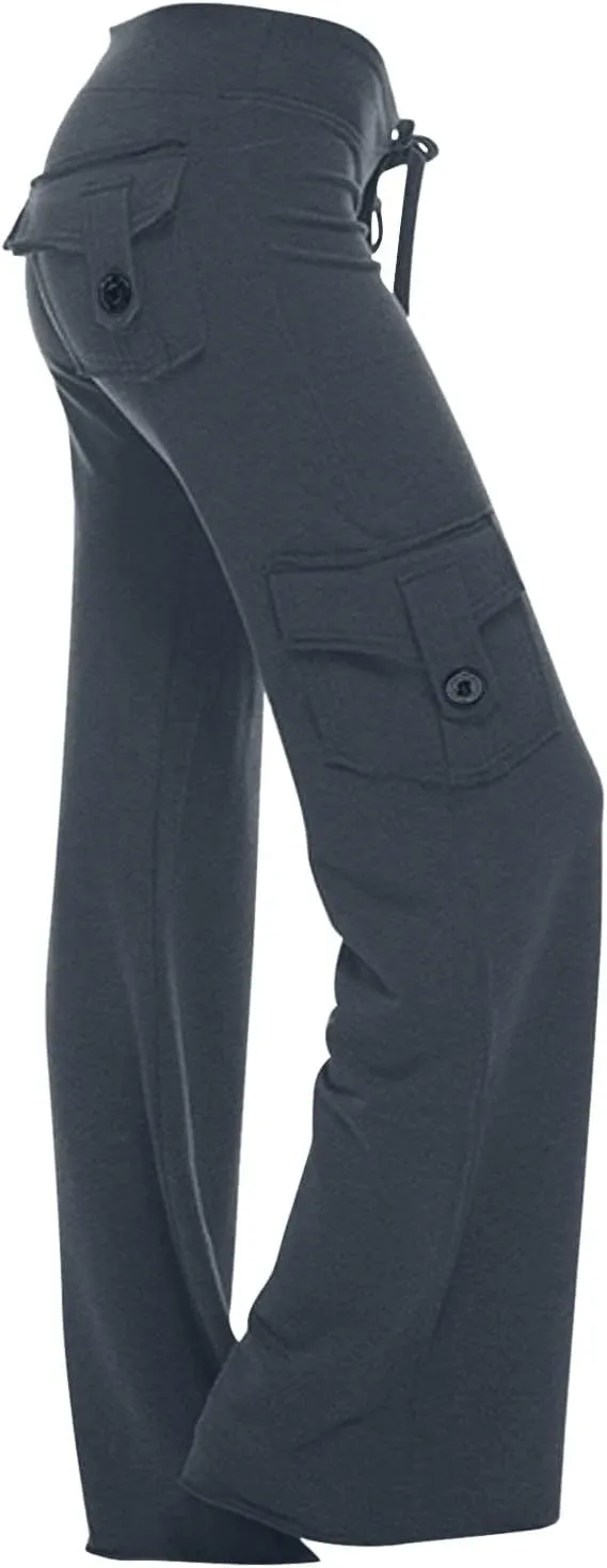 Sweatpants for Women Wide Leg Cargo Pants High Rise Yoga Leggings with Pockets Plus Size Y2K Drawstring Straight Leg Pants