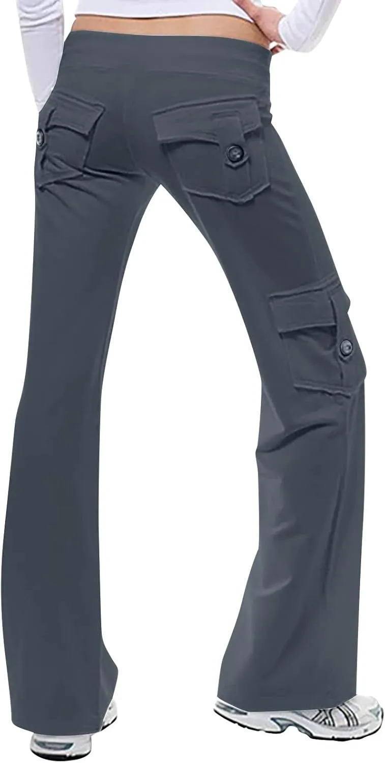 Sweatpants for Women Wide Leg Cargo Pants High Rise Yoga Leggings with Pockets Plus Size Y2K Drawstring Straight Leg Pants