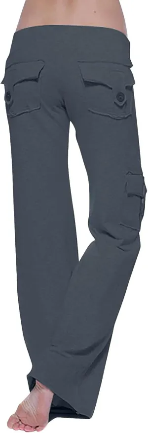 Sweatpants for Women Wide Leg Cargo Pants High Rise Yoga Leggings with Pockets Plus Size Y2K Drawstring Straight Leg Pants