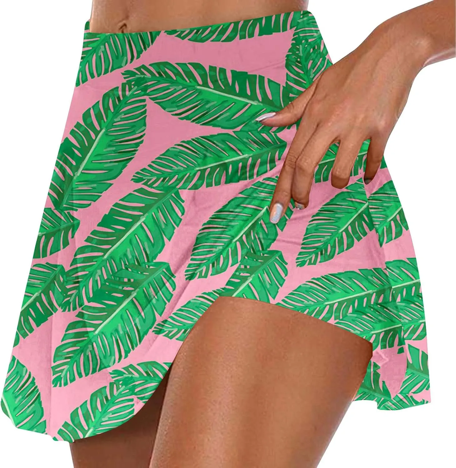 Tennis Skirt for Women High Waisted Tropical Print Athletic Skorts Lightweight Active Workout Shorts Fake 2 Piece