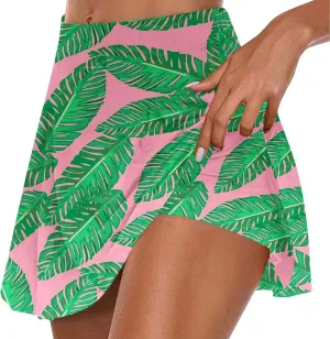 Tennis Skirt for Women High Waisted Tropical Print Athletic Skorts Lightweight Active Workout Shorts Fake 2 Piece