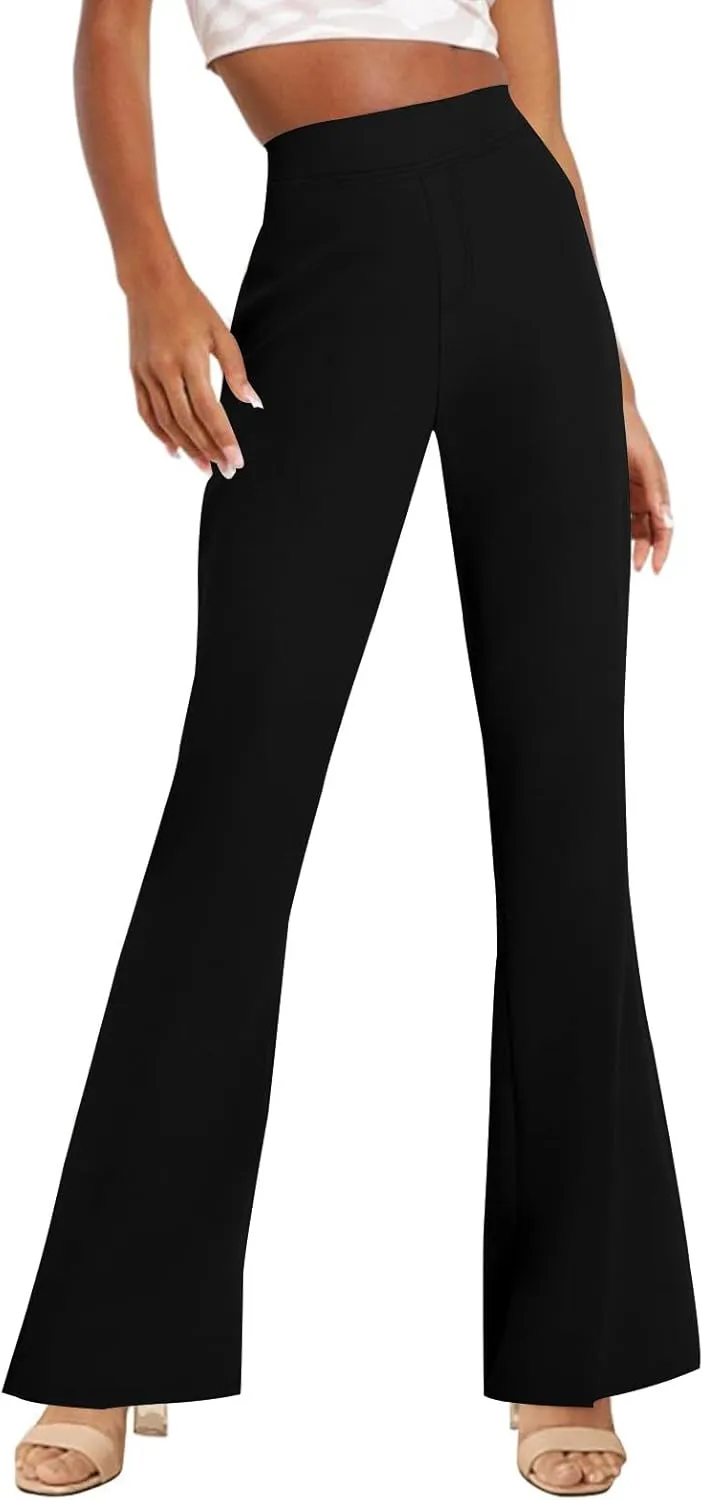 TOPSRANI Womens Stretchy Bootcut Dress Pants Flare Casual Palazzo High Waist Trousers Bell Bottom Business Office Work