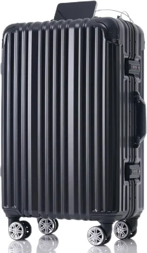 Travel Smoothly with 24in Aluminum Frame Luggage, USB Charging Port, Spinner Wheels, Lightweight Design, Black