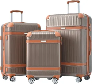 Travel with Ease Using Lightweight Hardshell Luggage Set, 3-Piece Design with Double Spinner Wheels, Coppery Color