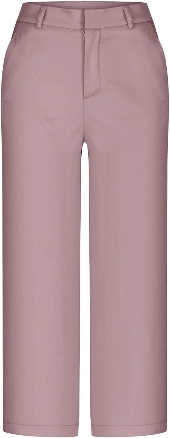 Twill Capri Pants for Women Casual Oversized Dress Pants High Waist Straight Leg Capris Dressy Office Cropped Trousers