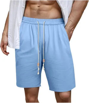 Vickyleb Men's Casual Hawaiian Summer Shorts Drawstring Elastic Waist Lightweight Workout Beach Shorts with Pockets