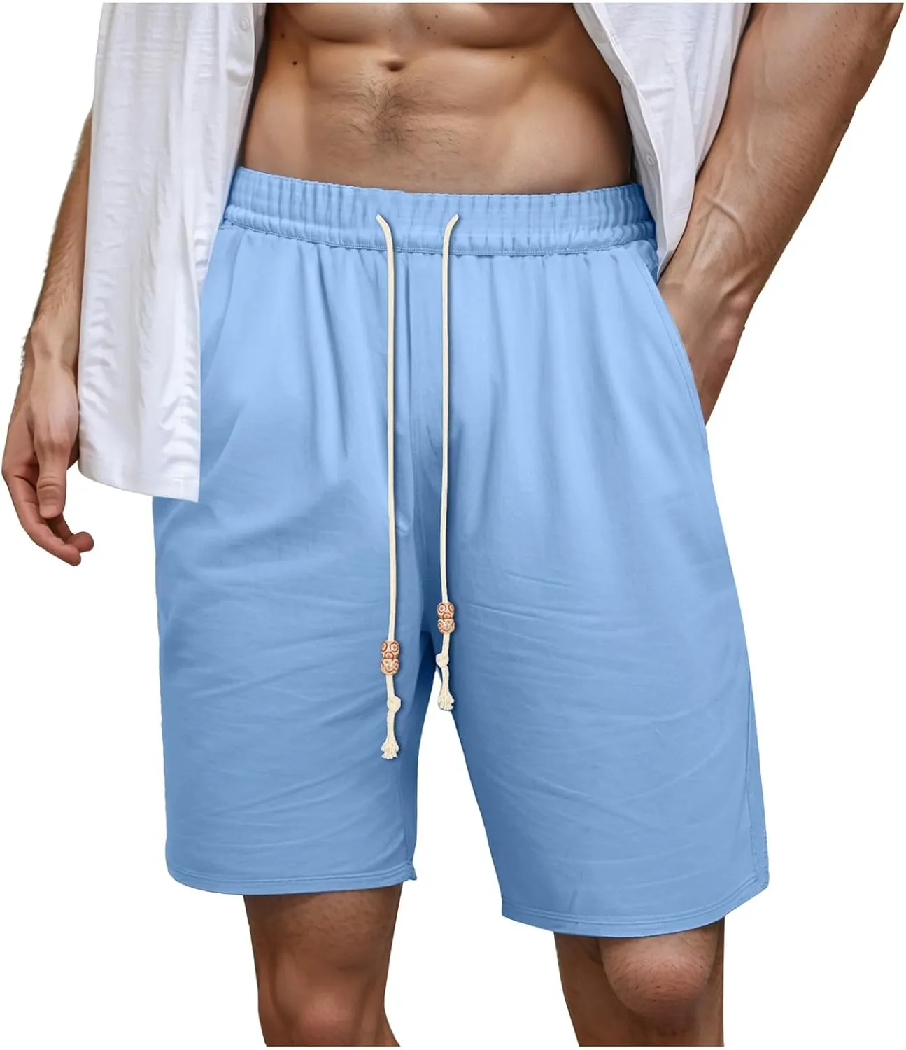 Vickyleb Men's Casual Hawaiian Summer Shorts Drawstring Elastic Waist Lightweight Workout Beach Shorts with Pockets