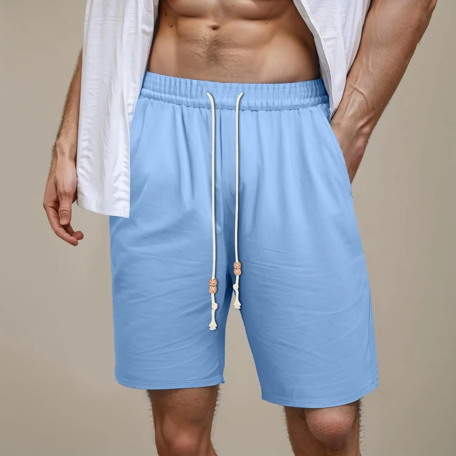 Vickyleb Men's Casual Hawaiian Summer Shorts Drawstring Elastic Waist Lightweight Workout Beach Shorts with Pockets