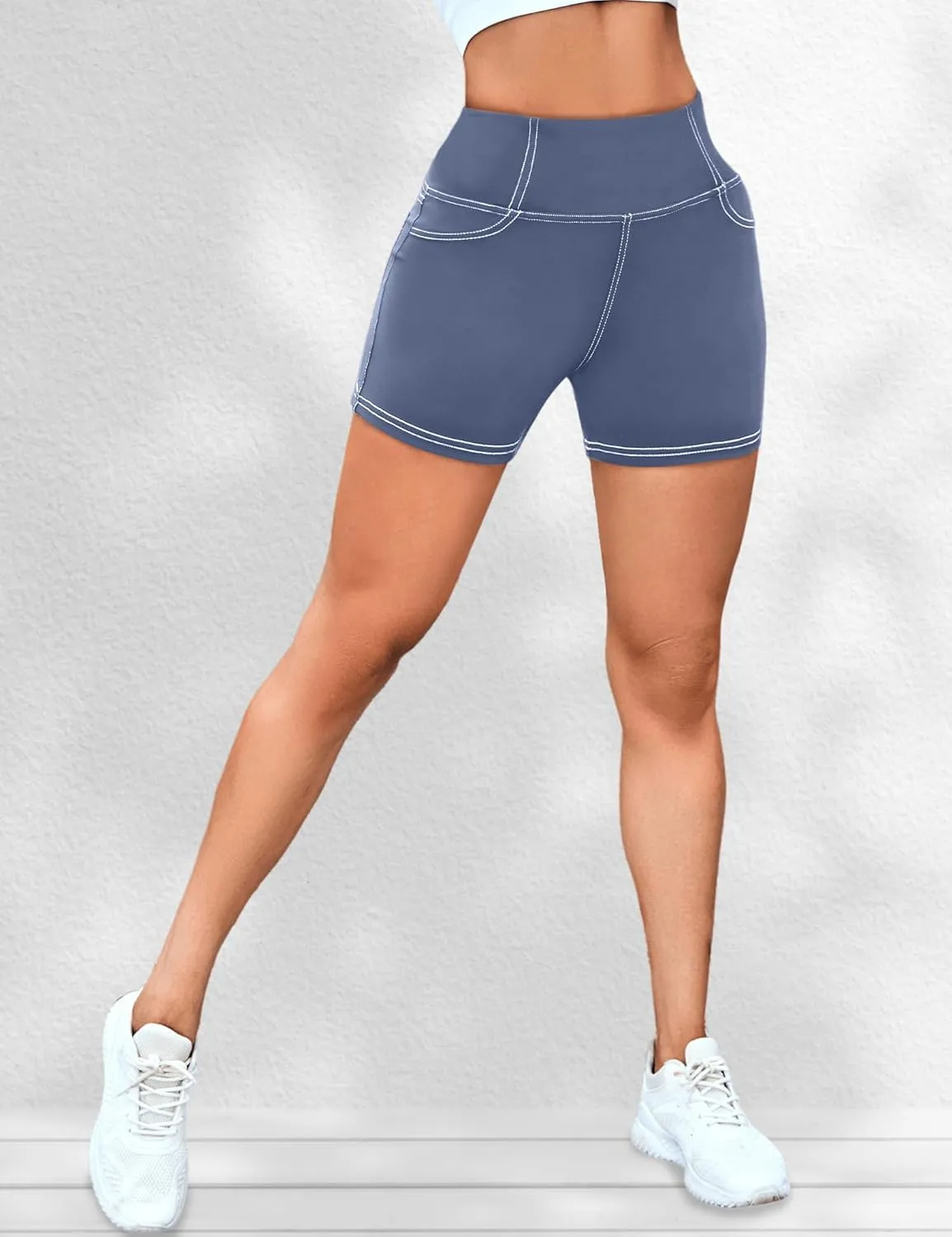 VOOVEEYA 5"/8" High Waisted Yoga Biker Shorts with Pockets for Women - Butt Lifting Workout Spandex Booty Gym Shorts