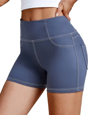 VOOVEEYA 5"/8" High Waisted Yoga Biker Shorts with Pockets for Women - Butt Lifting Workout Spandex Booty Gym Shorts