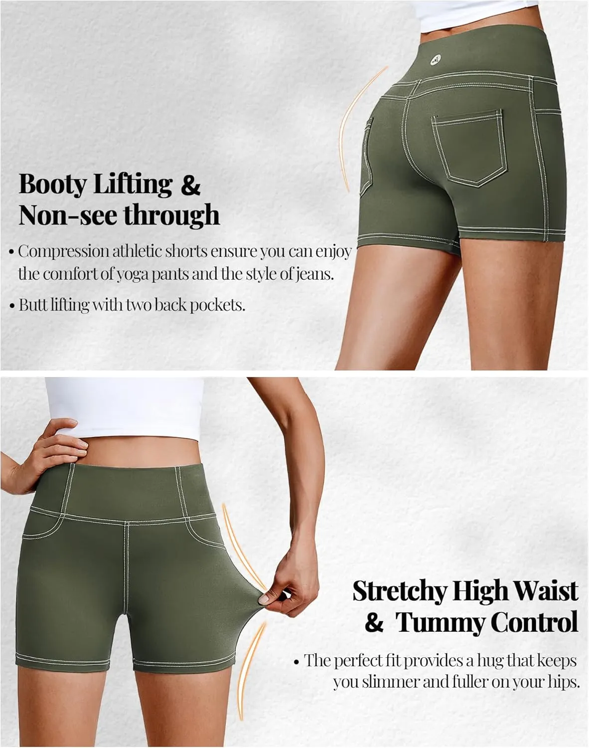 VOOVEEYA 5"/8" High Waisted Yoga Biker Shorts with Pockets for Women - Butt Lifting Workout Spandex Booty Gym Shorts