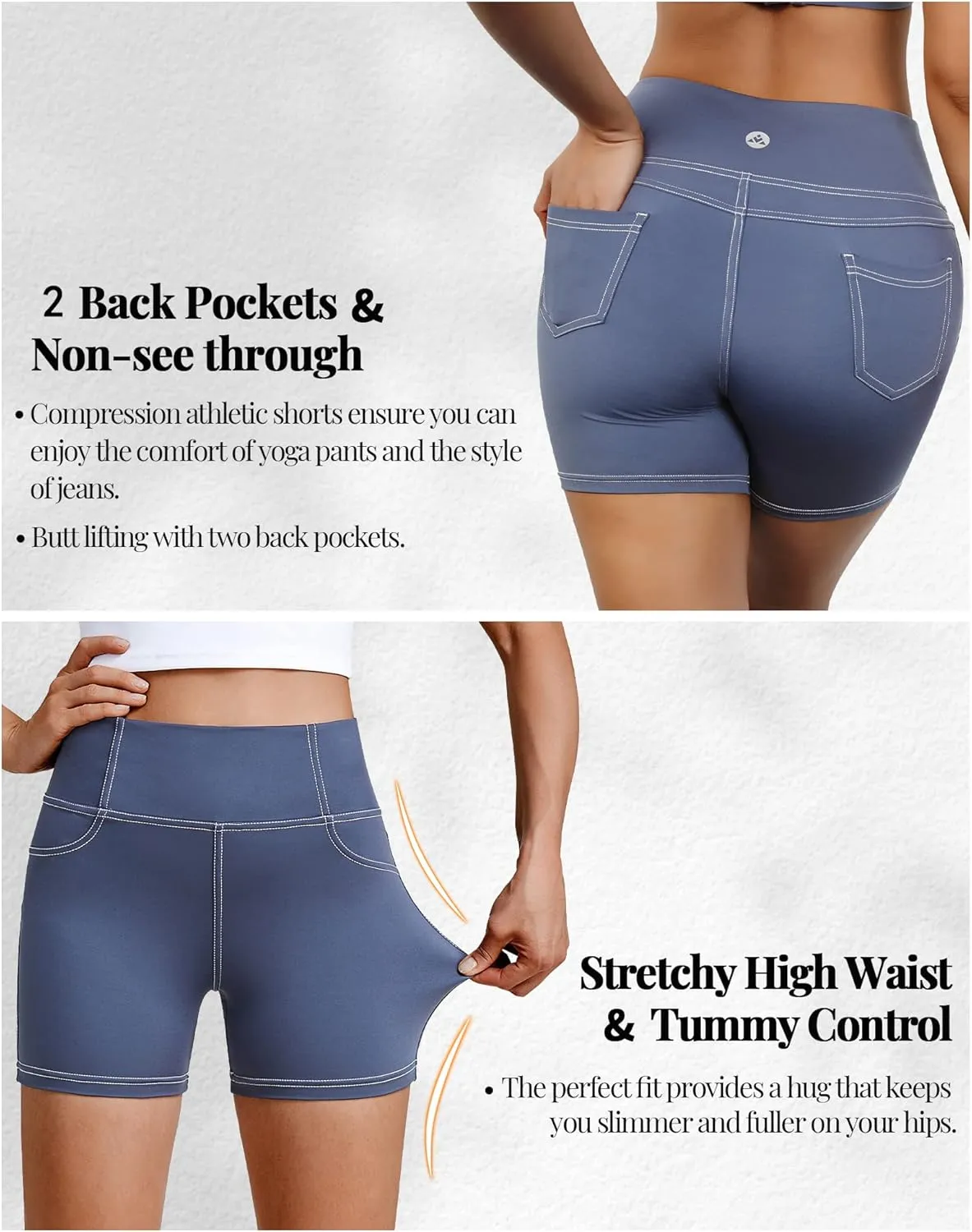 VOOVEEYA 5"/8" High Waisted Yoga Biker Shorts with Pockets for Women - Butt Lifting Workout Spandex Booty Gym Shorts