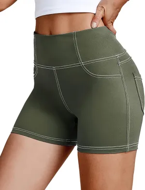 VOOVEEYA 5"/8" High Waisted Yoga Biker Shorts with Pockets for Women - Butt Lifting Workout Spandex Booty Gym Shorts