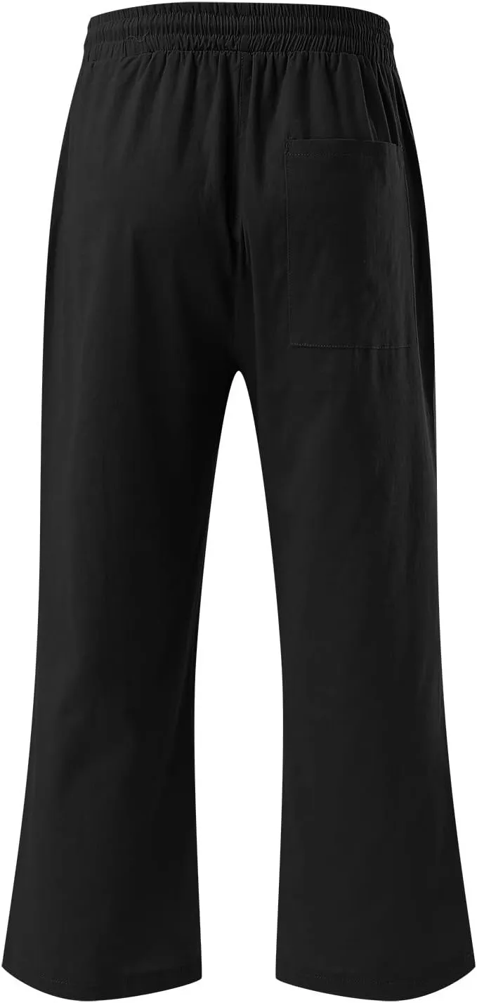 Wide Leg Capris For Women Linen Casual 2024 Summer Drawstring Straight Leg Cropped Trouser Boho Fashion Lounge Pant