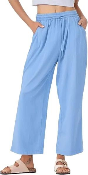 Wide Leg Linen Pants Women Palazzo Trousers Summer Casual Vacation Trousers Lounge Pant with Pockets
