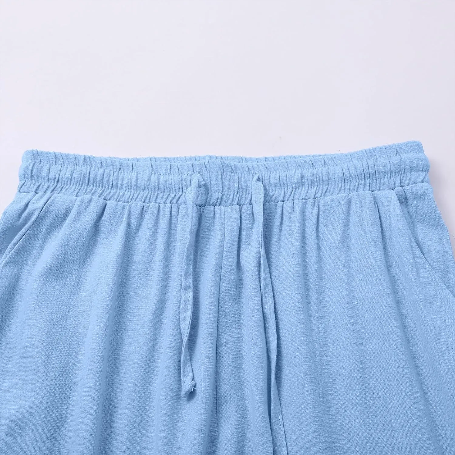 Wide Leg Linen Pants Women Palazzo Trousers Summer Casual Vacation Trousers Lounge Pant with Pockets