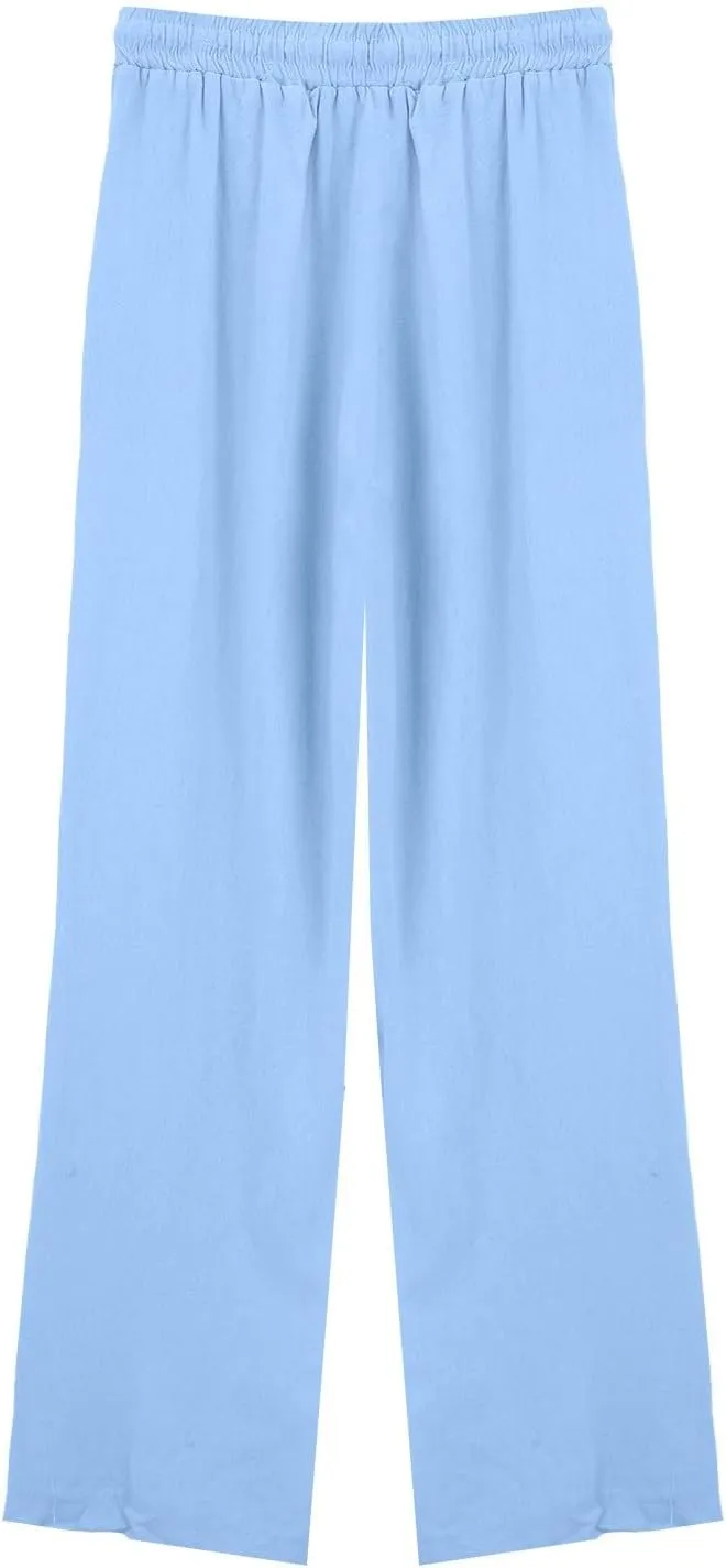 Wide Leg Linen Pants Women Palazzo Trousers Summer Casual Vacation Trousers Lounge Pant with Pockets