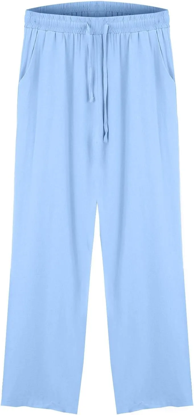 Wide Leg Linen Pants Women Palazzo Trousers Summer Casual Vacation Trousers Lounge Pant with Pockets