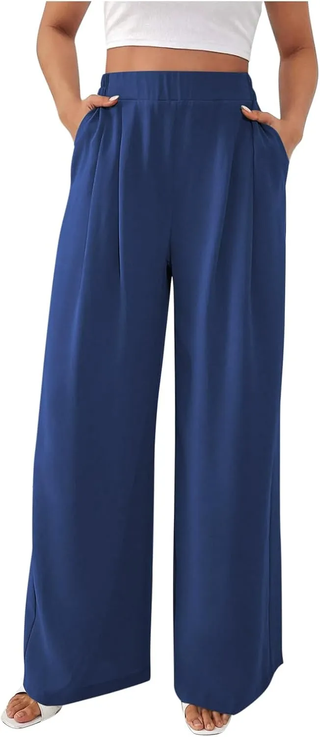 Wide Leg Palazzo Pants for Women with Pockets Elastic Business Causal Pants 2025 Summer Beach Travel Trousers