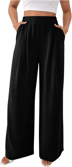 Wide Leg Palazzo Pants for Women with Pockets Elastic Business Causal Pants 2025 Summer Beach Travel Trousers