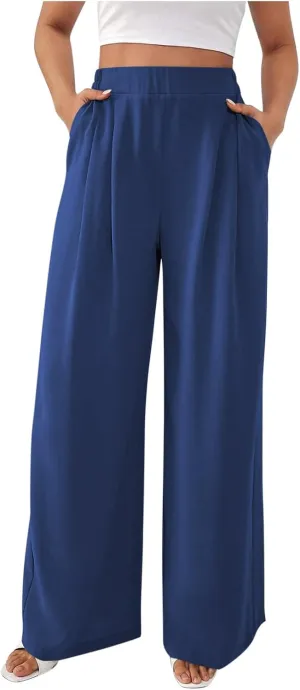 Wide Leg Palazzo Pants for Women with Pockets Elastic Business Causal Pants 2025 Summer Beach Travel Trousers