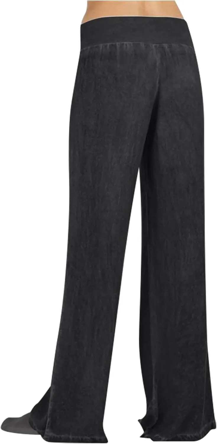 Wide Leg Pants Woman High Waisted Casual Palazzo Pants Imitation Denim Boho Trousers Loose Wide Leg Trendy Jeans