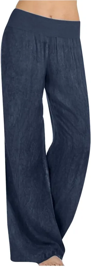Wide Leg Pants Woman High Waisted Casual Palazzo Pants Imitation Denim Boho Trousers Loose Wide Leg Trendy Jeans