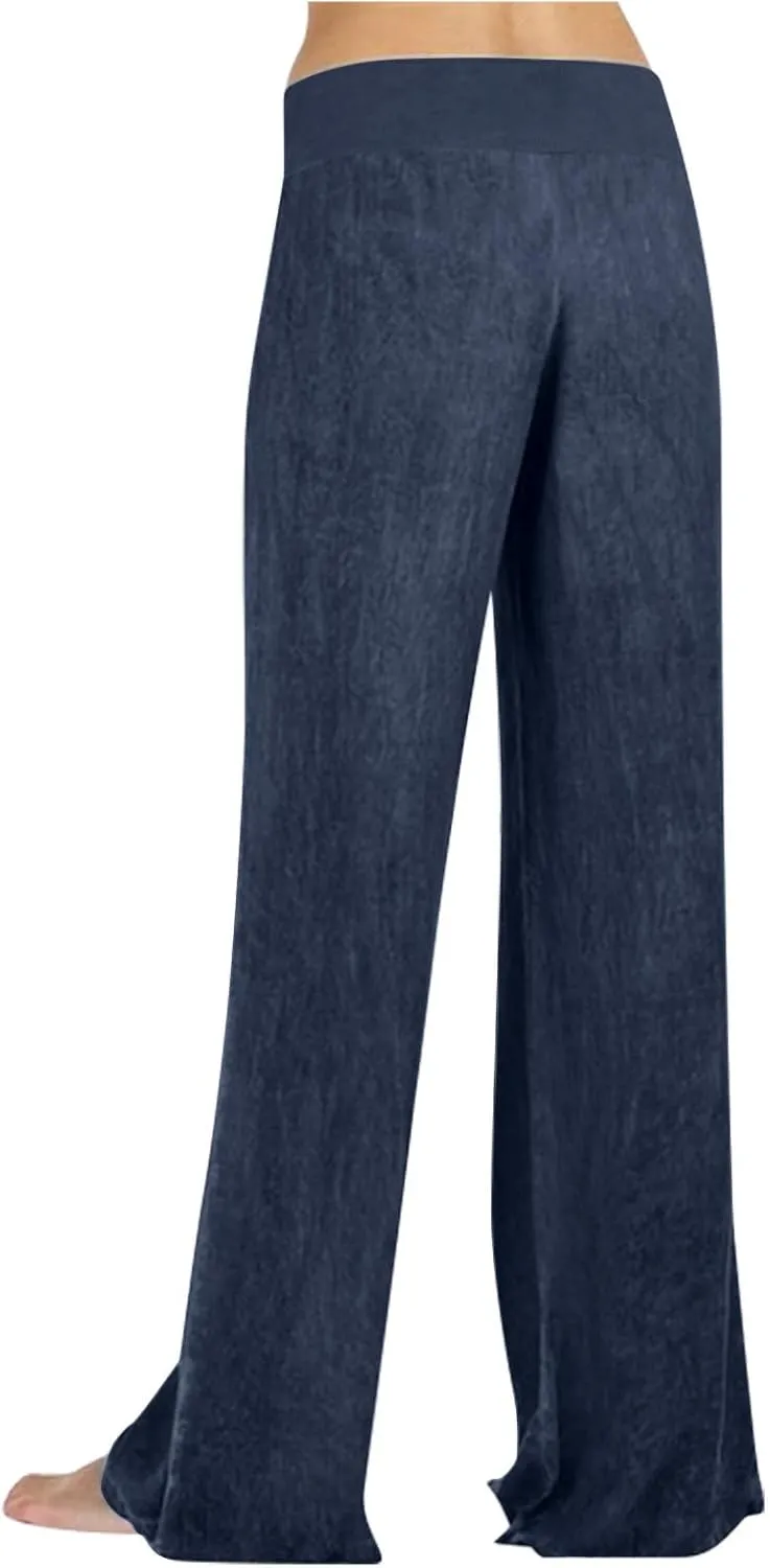 Wide Leg Pants Woman High Waisted Casual Palazzo Pants Imitation Denim Boho Trousers Loose Wide Leg Trendy Jeans