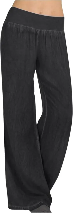 Wide Leg Pants Woman High Waisted Casual Palazzo Pants Imitation Denim Boho Trousers Loose Wide Leg Trendy Jeans