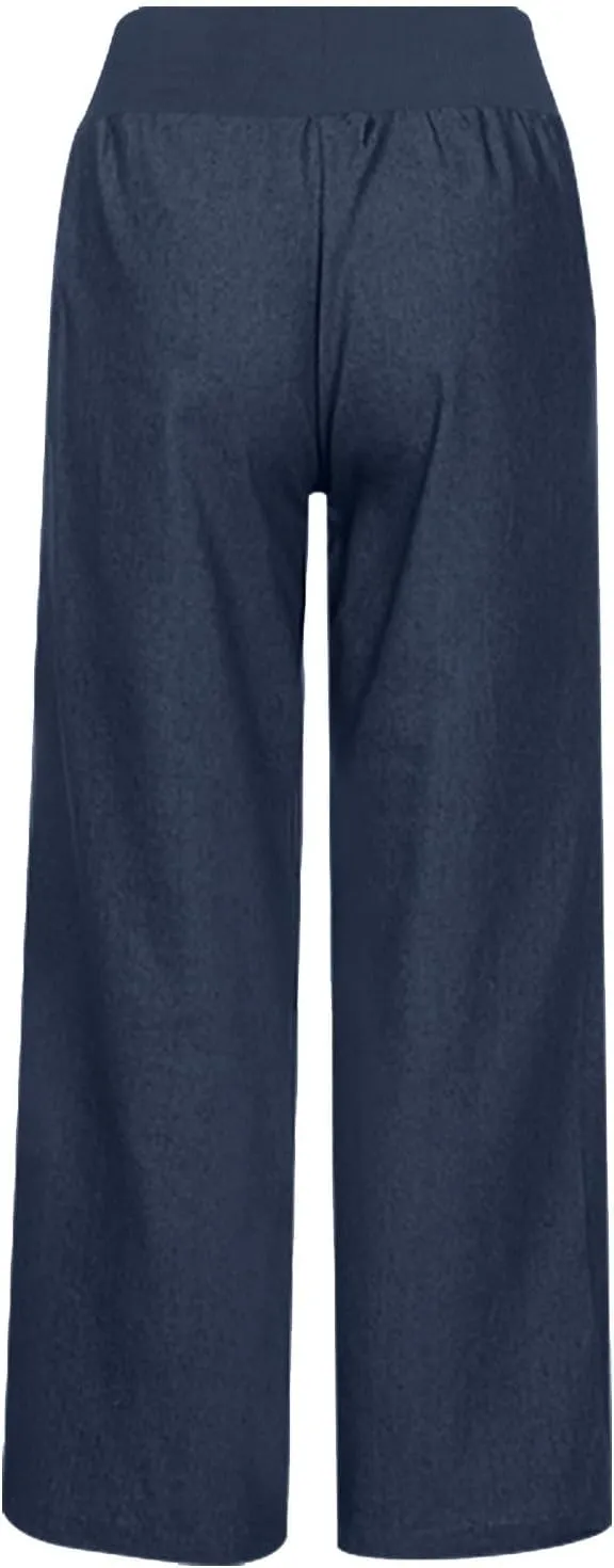 Wide Leg Pants Woman High Waisted Casual Palazzo Pants Imitation Denim Boho Trousers Loose Wide Leg Trendy Jeans