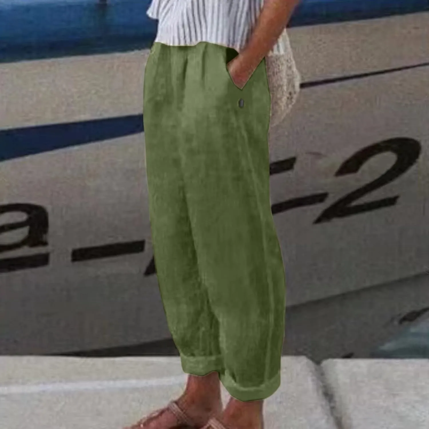 Wide Leg Pants Women Trousers Linen Pants Summer Boho Dressy Ankle Cropped Pants High Waisted Baggy Capris Trousers