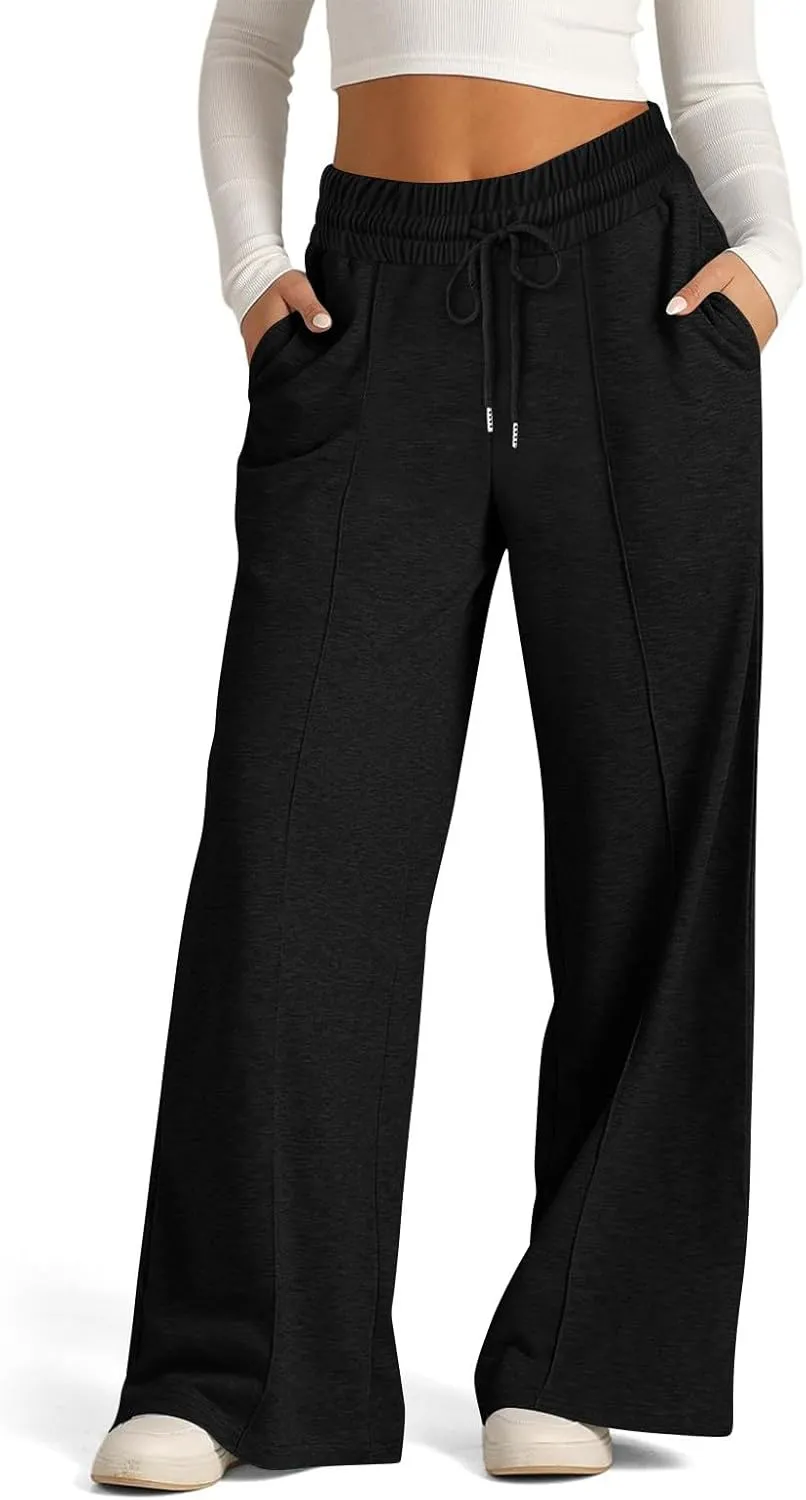 Wide Leg Sweatpants for Womens Leisure Plain Pant Drawstring Workout Pants High Waist Yoga Trouser Daily Comfy Pant