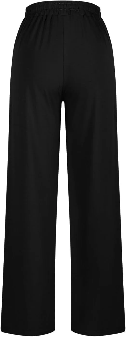 Wide Leg Sweatpants for Womens Leisure Plain Pant Drawstring Workout Pants High Waist Yoga Trouser Daily Comfy Pant