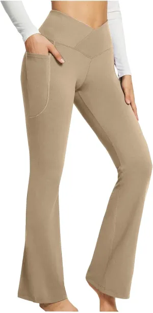 Wide Leg Yoga Pants For Women Long High Waist Work Bootcut Pants Soft Palazzo Trouser Casual Bell Bottom Leggings
