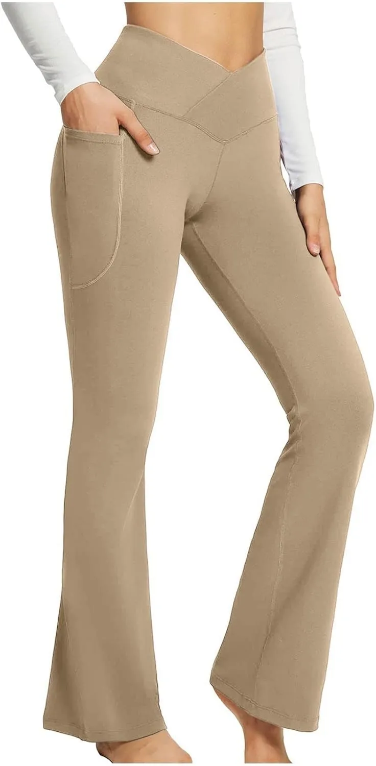 Wide Leg Yoga Pants For Women Long High Waist Work Bootcut Pants Soft Palazzo Trouser Casual Bell Bottom Leggings