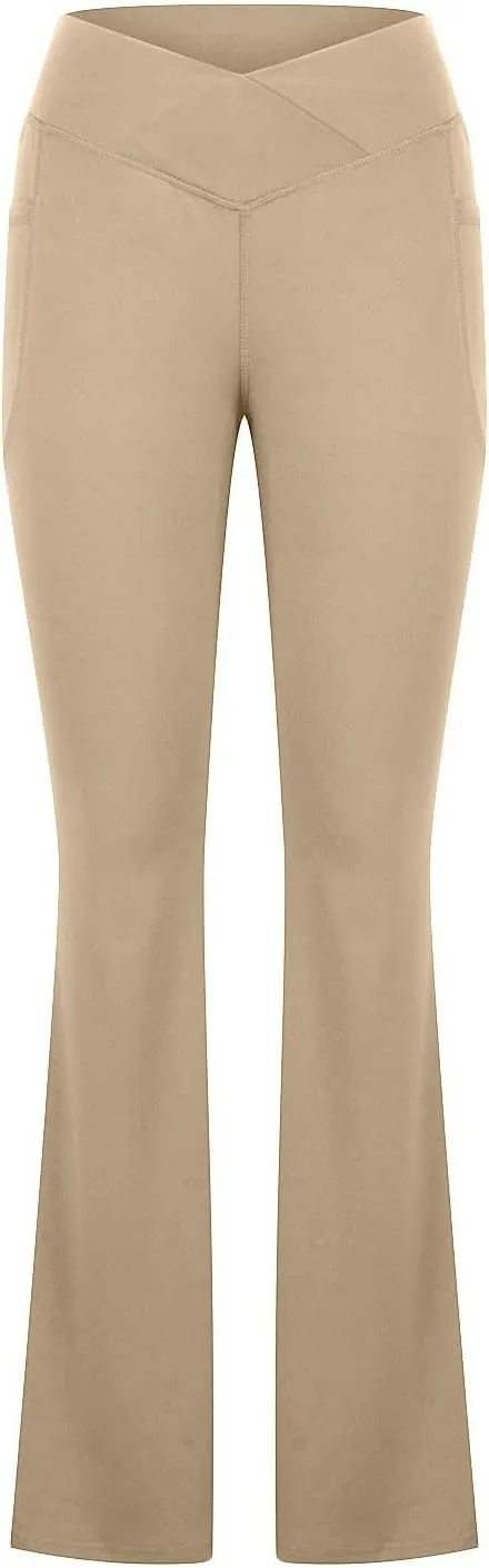 Wide Leg Yoga Pants For Women Long High Waist Work Bootcut Pants Soft Palazzo Trouser Casual Bell Bottom Leggings