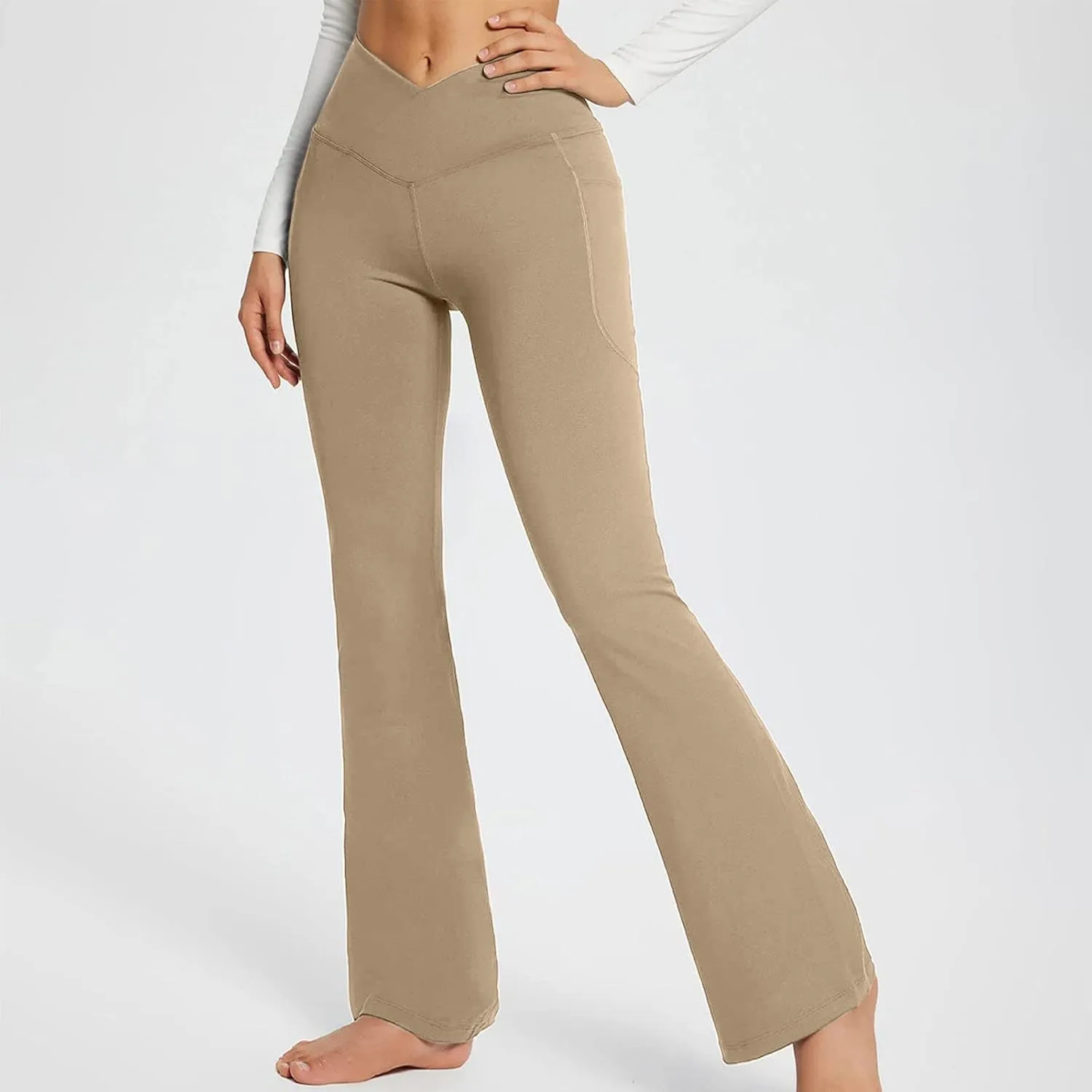 Wide Leg Yoga Pants For Women Long High Waist Work Bootcut Pants Soft Palazzo Trouser Casual Bell Bottom Leggings