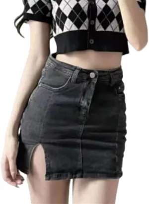Woman Jean Skorts, Woman High Waisted Casual Stretchy Denim Skirt Side Split Mini Skirts,Summer Short Jean Skirt