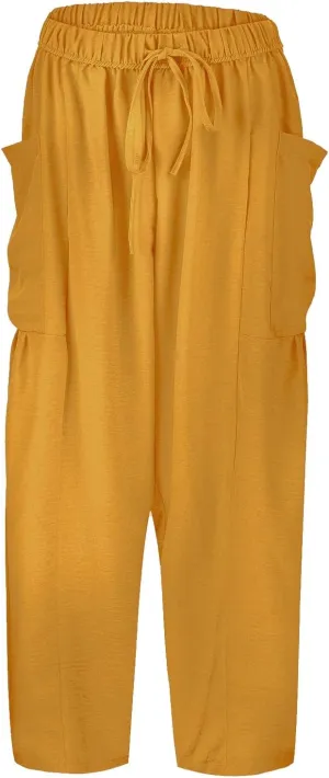 Women Cotton Linen Summer Floral Pants Elastic Waisted Bootcut Slim Fit Trouser Work Business