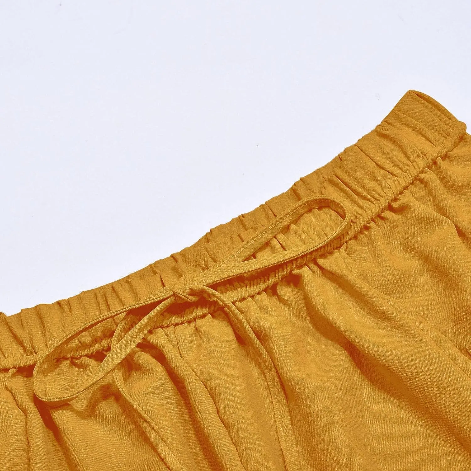 Women Cotton Linen Summer Floral Pants Elastic Waisted Bootcut Slim Fit Trouser Work Business