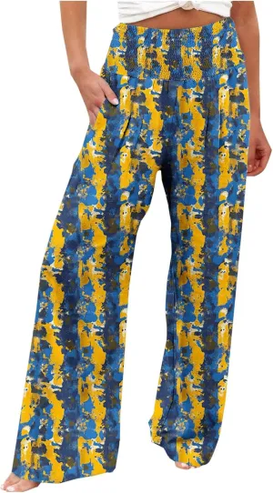 Women Floral Print Linen Palazzo Pants Summer Boho Wide Leg High Waist Lounge Pant Beach Travel Vacation Outfits