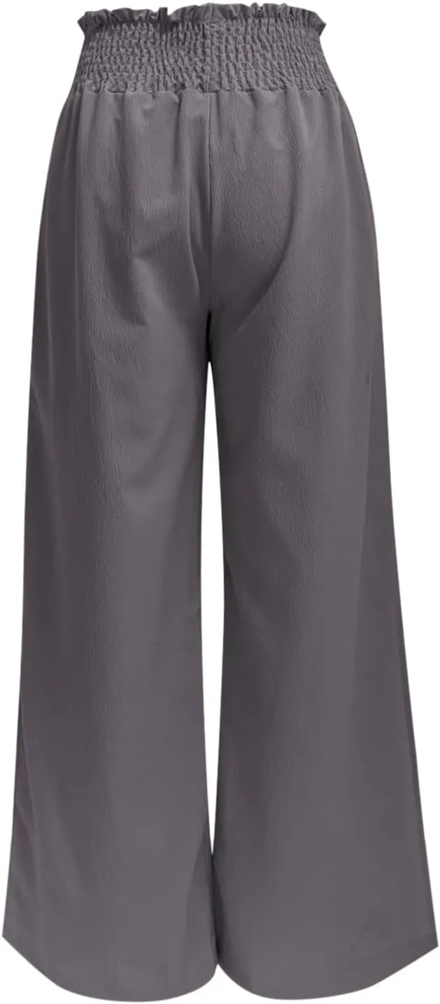 Women High Waist Button Wide Leg Pants with Pocket Split Trousers Solid Colour Vintage Fashion Boho Casual Pant