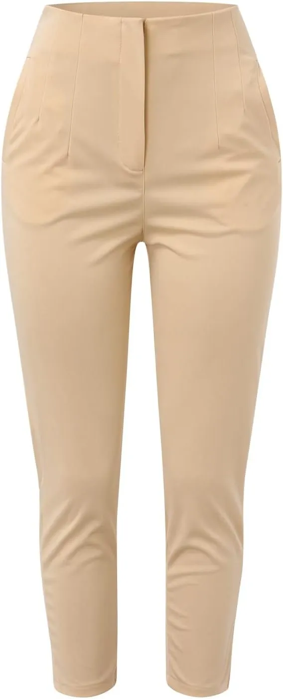 Women High Waist Cropped Work Pants Solid Zipper Trouser Pant Casual Baggy Elastic High Waist Pants for Women